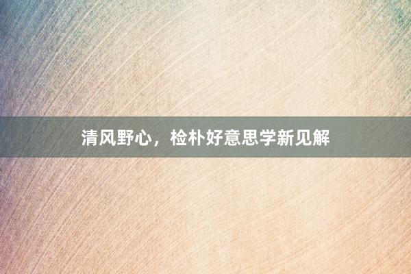清风野心，检朴好意思学新见解